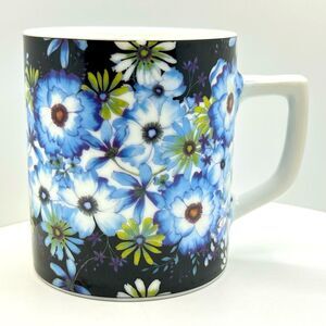 Barnes & Noble ~ 2006 Blue Floral Coffee Tea Mug Cup